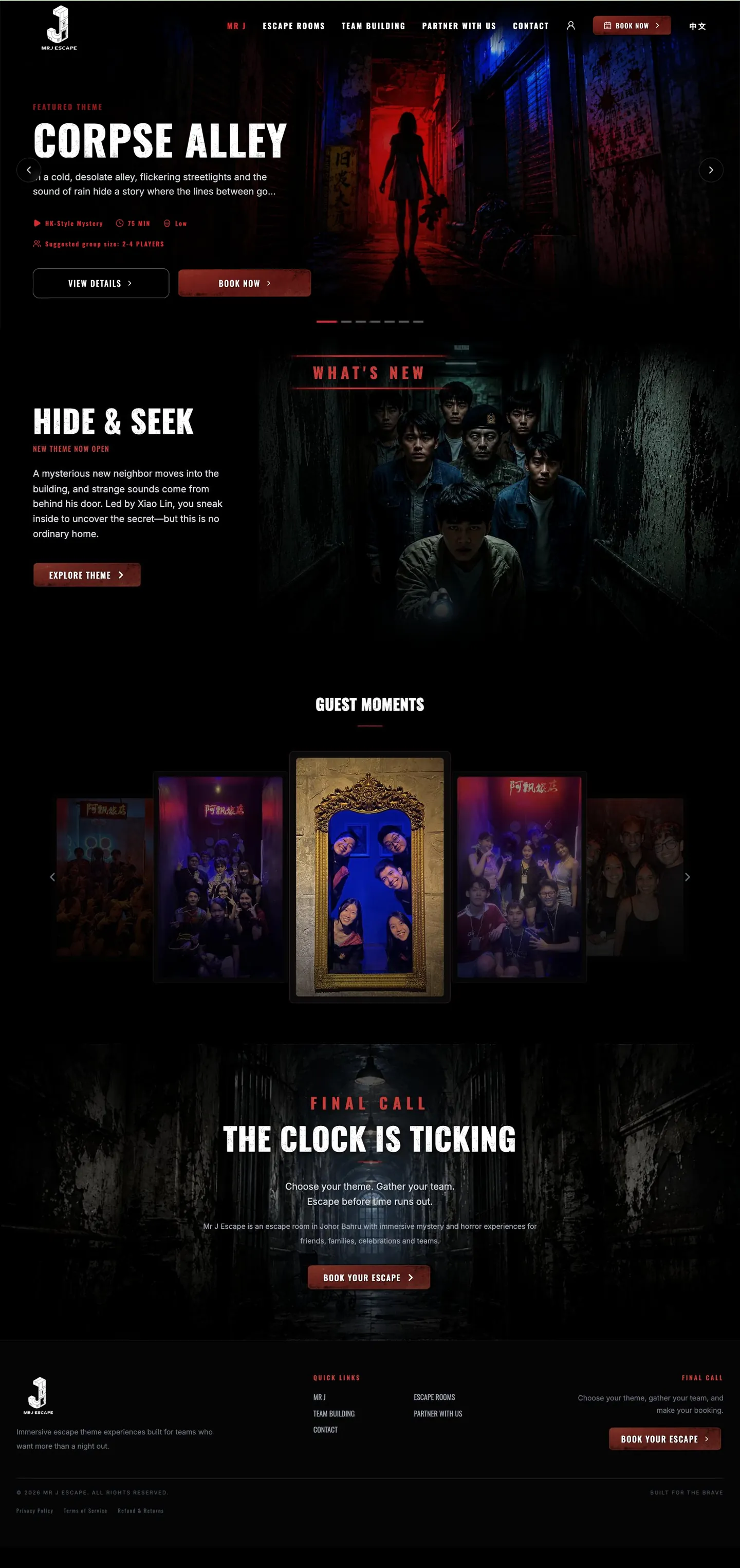 Mr J Escape website, full page